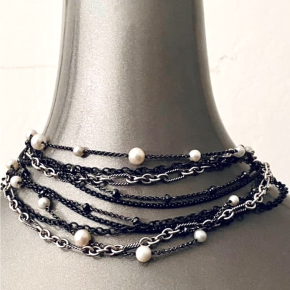 David Yurman Jewelry - David Yurman Multistrand Quatrefoil Necklace with Onyx and Cultured White Pearls